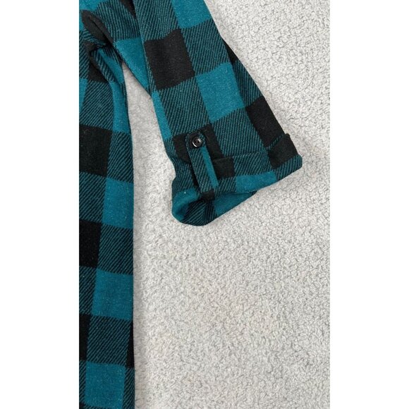 Catherines Women's Top Blouse 0X 14/16W Teal Black 3/4 Roll Tab Pullover - Picture 5 of 10